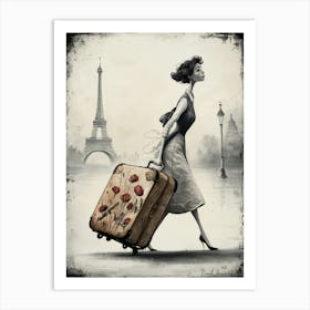 Paris With A Suitcase Art Print