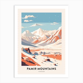 Vintage Winter Travel Poster Pamir Mountains Tajikistan 1 Art Print