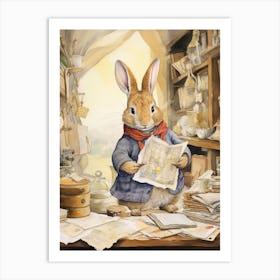 Bunny Collecting Stamps Luck Rabbit Prints Watercolour 4 Art Print