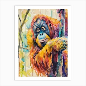 Orangutan Colourful Watercolour 2 Art Print