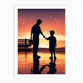 Father And Son Holding Hands At Sunset-Happy Father’s Day Art Print