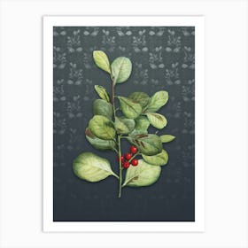 Vintage Lingonberry Evergreen Botanical on Slate Gray Pattern Art Print