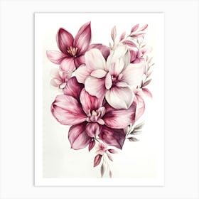 Pink Flowers In A Heart Art Print