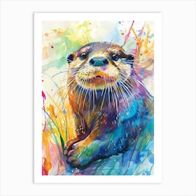 Otter Colourful Watercolour 3 Art Print