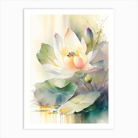 Lotus Flower In Garden Storybook Watercolour 1 Art Print