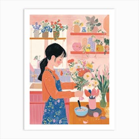 Girl With Flower Bouquet Lo Fi Kawaii Illustration 4 Art Print