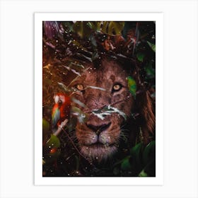 Lion Hidden In The Leaves Art Print