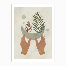 Two Hands Holding A Leaf Art Print