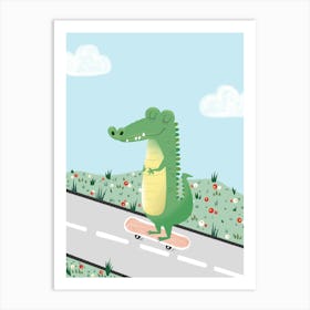 Crocodile On Skateboard Art Print