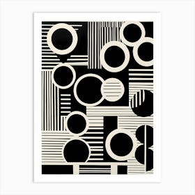 Retro Inspired Linocut Abstract Shapes Black And White Colors art, 178 Art Print