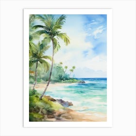 Watercolor Of Tropical Beach With Palm Trees Art Print