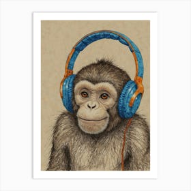 Chimpanzee Listening To Music Art Print