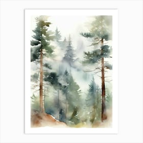 Appalachian Mountains of Misty Pines Watercolor Print of Evergreen Forest..128 Art Print