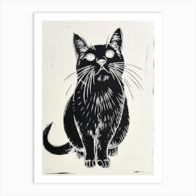 Japanese Bobtail Linocut Blockprint 3 Art Print