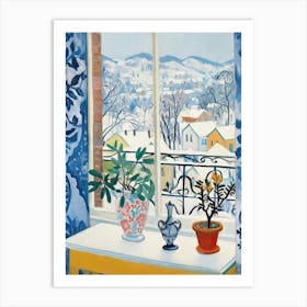 The Windowsill Of Salzburg   Austria Snow Inspired By Matisse 1 Art Print