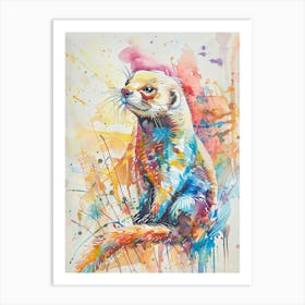 Ferret Colourful Watercolour 2 Art Print