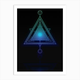 Neon Blue and Green Abstract Geometric Glyph on Black n.0196 Art Print