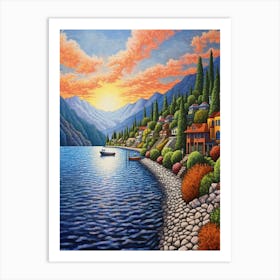 Lake Chelan Washington Pointillism 11 Art Print