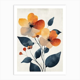 Orange And Blue Flowers Art Print