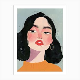 Illustration Of A Girl With Black Hair 1 Art Print