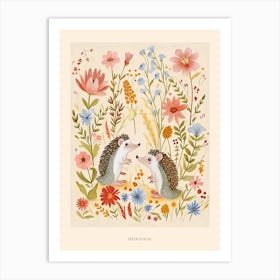 Folksy Floral Animal Drawing Hedgehog 2 Poster Art Print