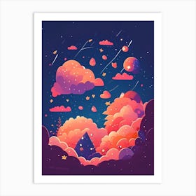 Meteor Shower Kawaii Kids Space Art Print