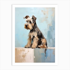 Miniature Schnauzer Dog, Painting In Light Teal And Brown 3 Art Print