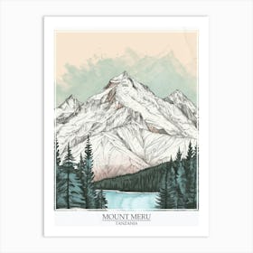 Mount Meru Tanzania Color Line Drawing 5 Poster Art Print