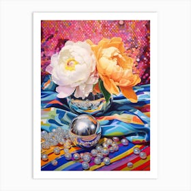 Disco Ball And Flowers And Pearls Still Life 4 Art Print