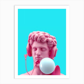 3d Pink David With Headphones And Bubblegum 1 Art Print