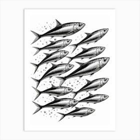 Contemporary Coastal Canvas: Sardine Print in Monochrome Art Print