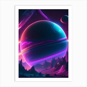 Planets Neon Nights Space Art Print
