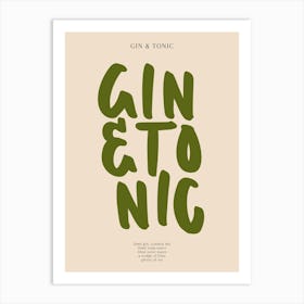Gin & Tonic Green Typography Print Art Print