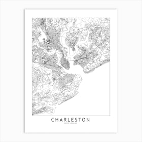 Charleston White Map Art Print