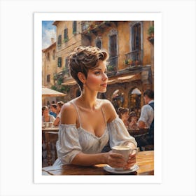 Woman Drinking Coffee Art Print