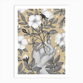 Black and white flowers on beige Art Print