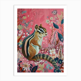 Floral Animal Painting Chipmunk 2 Art Print