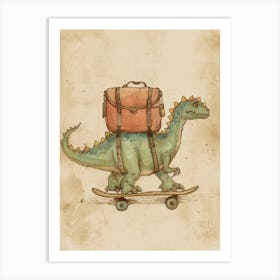 Vintage Nodosaurus Dinosaur On A Skateboard 1 Art Print