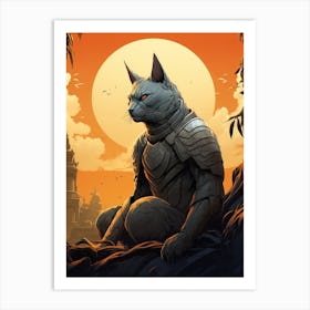 Gray Fox Warrior Moon Illustration 2 Art Print