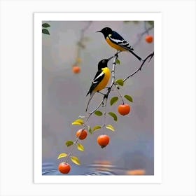 Two Birds Perched On A Branch Art Print