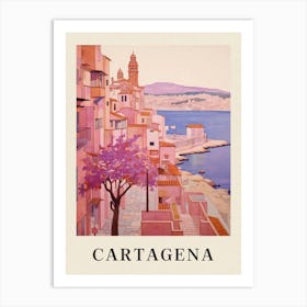 Cartagena Spain 4 Vintage Pink Travel Illustration Poster Art Print