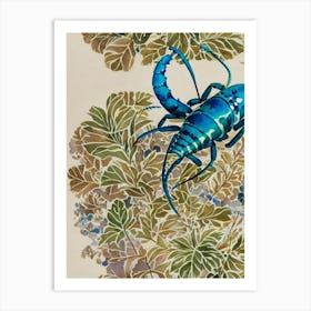 Blue Lobster Vintage Graphic Watercolour Art Print