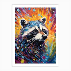 A Swimming Raccoon Vibrant Paint Splash 3 Art Print