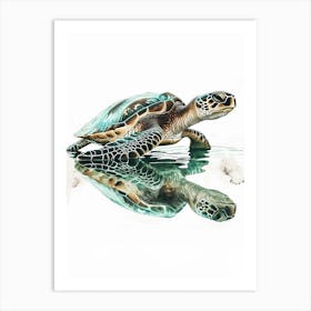 Sea Turtle Staring Into The Water Illustration 3 Art Print