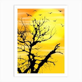 Silhouette Of A Tree At Sunset Art Print