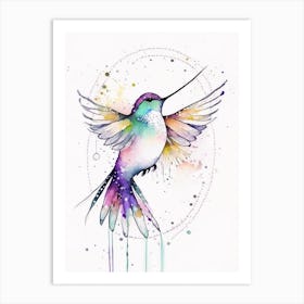Hummingbird And Mandala Minimalist Watercolour Art Print