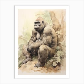 Storybook Animal Watercolour Gorilla 2 Art Print