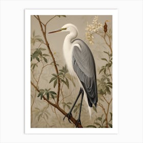 Dark And Moody Botanical Egret 4 Art Print
