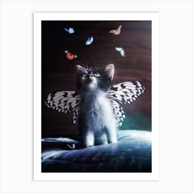 Cute Butterfly Kitten on a pillow Art Print