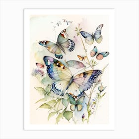 Butterflies In Migration Watercolour Ink 2 Art Print